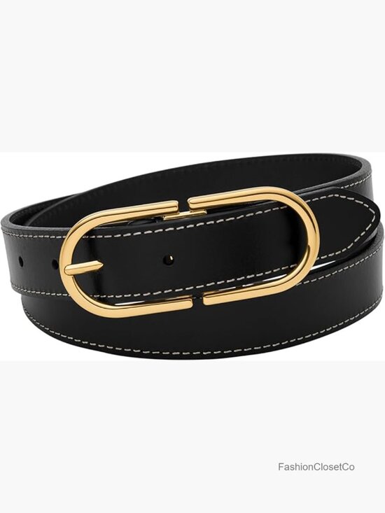 Genuine Leather Belt with Gold-Tone Hardware